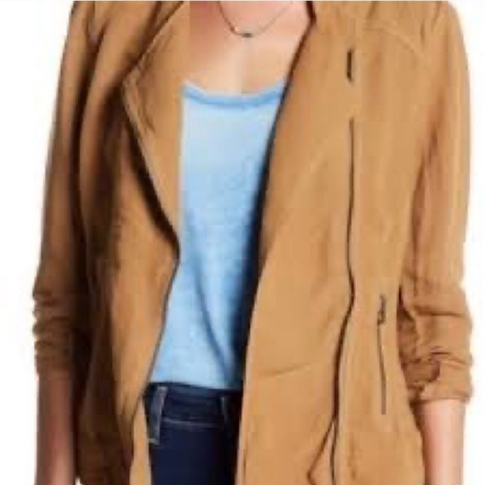 Lucky Brand Linen Moto Utility Jacket Carmel Khaki Size XL